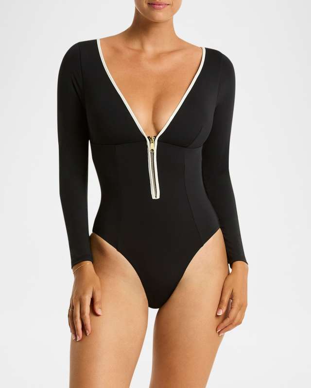 Long-Sleeve Rashguard One-Piece Swimsuit